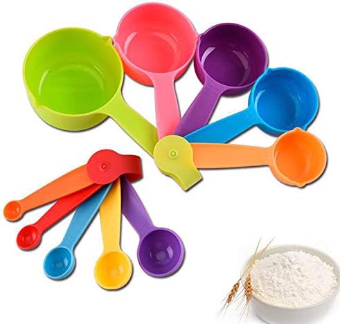 10 Pieces Plastic Measuring Cups and Spoons Set Colored for Kitchen