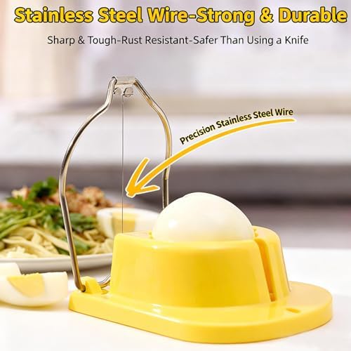 Egg Slicer, Semi-Round Curved Yellow Egg Cutter for Hard Boiled Eggs