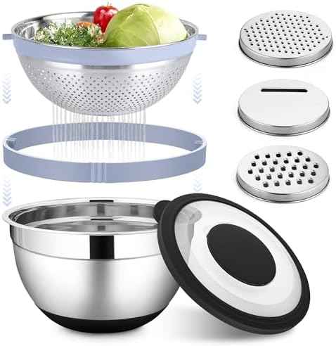 HaWare Mixing Bowl with Colander, 4-1 Bowl with Lids & 3Pcs Nesting