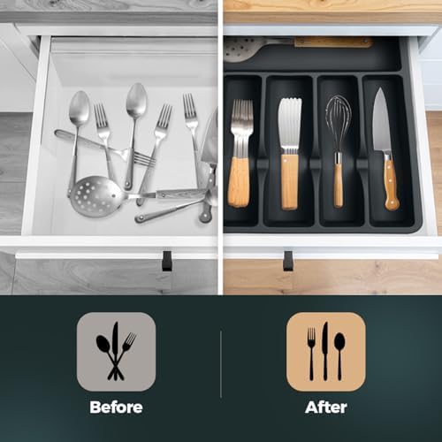 Pantrymade Silicone Silverware Drawer Organizer – Non-Slip Utensil