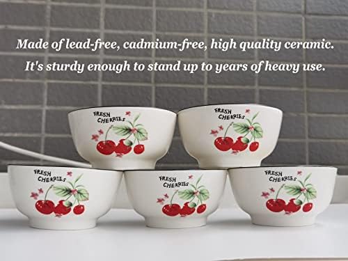 5 Pack Cherry Pattern Porcelain Bowls - 4.64" x 2.36" Salad & Ramen