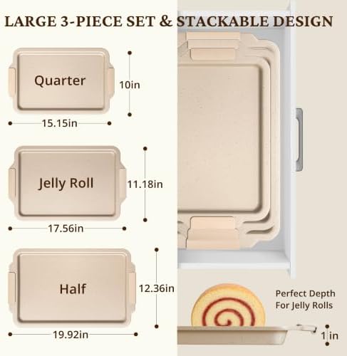 BRONYPRO Nonstick Ceramic Baking Sheet Set of 3, Aluminized Steel