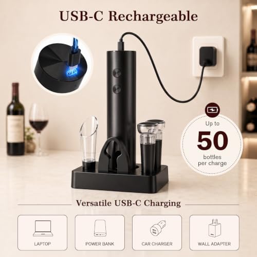 Rechargeable Electric Wine Bottle Opener: 8s Opening, 50 Bottles per