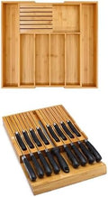 VaeFae Bamboo Silverware Drawer Organizer and Bamboo Knife Drawer