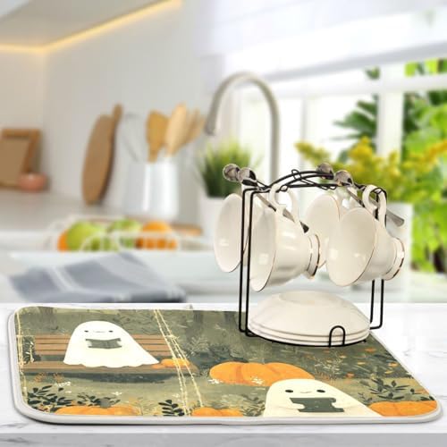 OTVEE Autumn Ghosts Bookish Adventure Dish Drying Mat for Kitchen