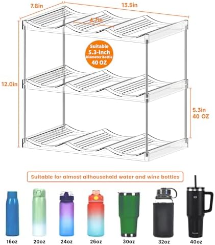 Yieach 3 Tier Stackable Water Bottle Holder for Cabinet and Pantry