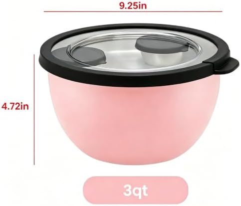 Rorence 18/8 Stainless Steel Salad Bowl Kit,3QT,Pink