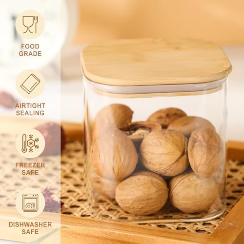 4-Pack Square Glass Containers with Bamboo Lids, 24 fl oz