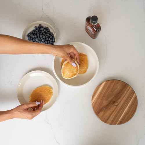 Authentic Wood and Ceramic Tortilla Warmer - Tortilla Holder with Lid