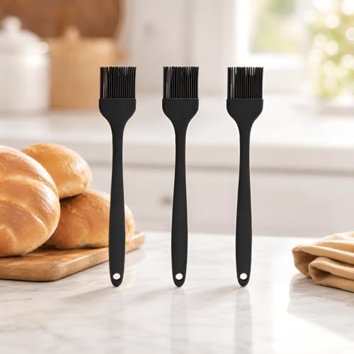 3Pcs Silicone Basting Brush Oil Butter Sauce Pastry Brush, Black