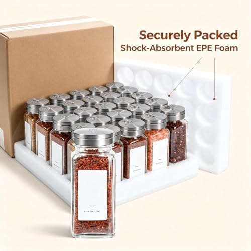 Glass Spice Jars with Shaker Lids 4 Oz 24 Pack Small Square