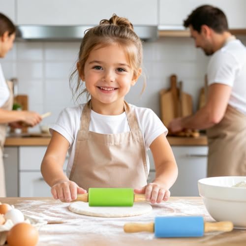 12 Pack 9 Inch Mini Silicone Rolling Pin for Kids Wooden Handle