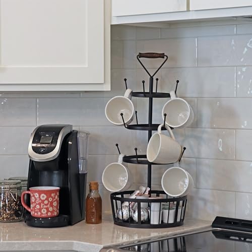 Sunnydaze 4-Tier Coffee Mug Tree with 12 Hooks - Dark Brown - 23-Inch