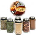 Adjustable Glass Spice Jars (Set of 6) with 6 Pouring Sizes- Stainless