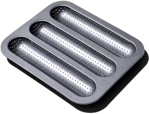 12 in Hoagie Roll Baking Pan, 3-Slot Perforated Carbon Steel Tray