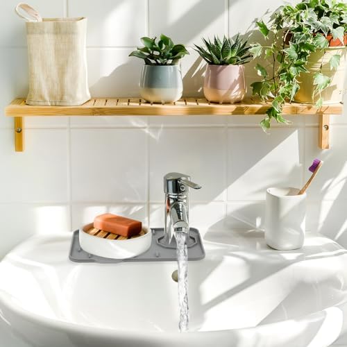 Dimeho Sink Faucet Splash Guard Mat Silicone Soap Dish Pad Faucet