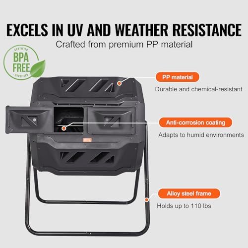 VEVOR Compost Bin, 43-Gal Dual Chamber Tumbler