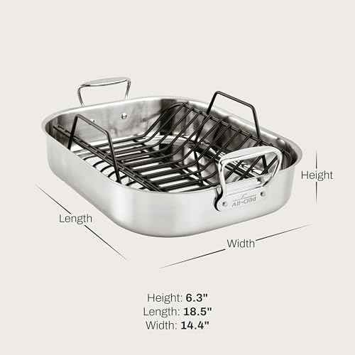 All-Clad Specialty Stainless Steel Roaster and Nonstick Rack 16x13x5 Inch Oven Broiler Safe 600F Roaster Pan, Pots and Pans, Bakeware, Turkey, Silver
