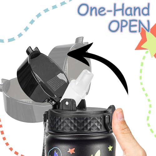 GOPPUS Kids Water Bottle (Straw Lid) - 14 Oz Stainless Steel Travel