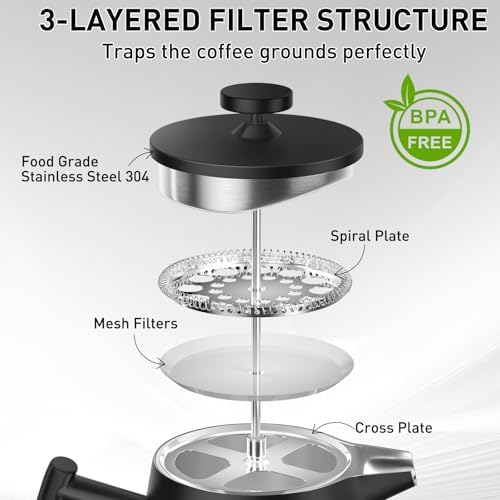 Secura 50oz French Press, 304 Stainless Steel