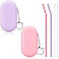 2 Sets Silicone Straws Reusable, Portable Travel Bendable Straws Set