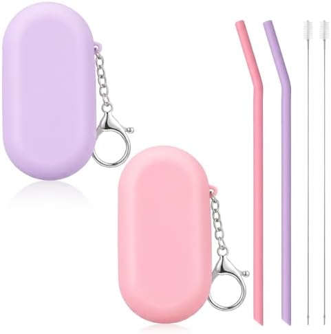 2 Sets Silicone Straws Reusable, Portable Travel Bendable Straws Set