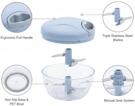Multipurpose Manual Food Chopper, Pull-String Vegetable Mincer for