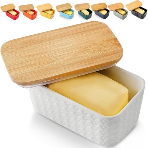Hasense Butter Dish with Lid, Farmhouse Ceramic Butter Container for