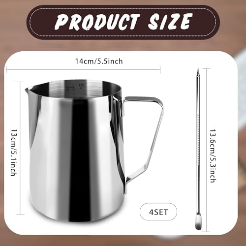 4 Set Milk Frothing Pitcher with 4 Art Pens 32 oz/ 1000 ml Stainless
