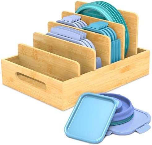 Retro Shaw Lid Organizer for Plastic Lids, with 5 Adjustable Dividers
