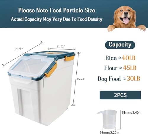 50 lbs Flour Storage Container, 2 Pack Rice Storage Container (Blue)