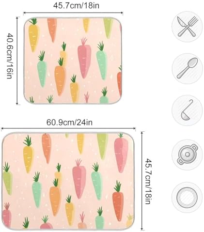 OTVEE Doodle Carrot Art Dish Drying Mat for Kitchen Counter Absorbent