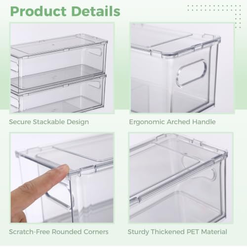 2 Pack Fridge Drawer Pull Out Stackable Bins, 13.4 x 5 x 4.3 in