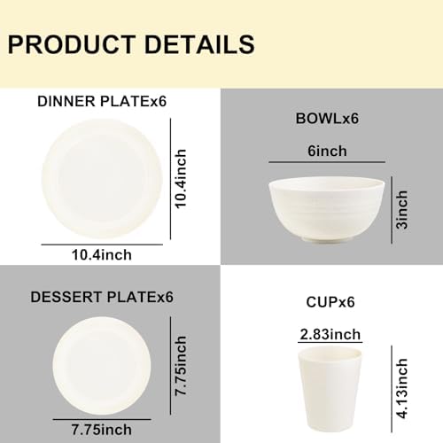 Rubtlamp 24 Pcs Wheat Straw Dinnerware Sets, Unbreakable Reusable