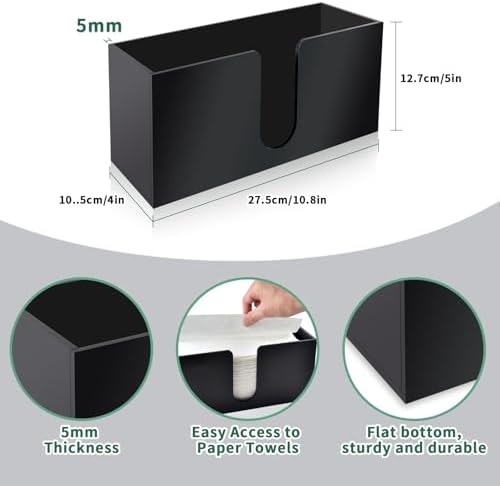 Countertop Black Acrylic Paper Towel Holder, 2 Pack
