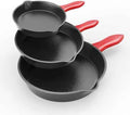 6/8/10 Inch Seasoned Skillet 3-Piece Set, for Frying, Saute, &More, for Oven, Stove, Grill, or Campfire, Black, with Silicone Handle Grip Covers