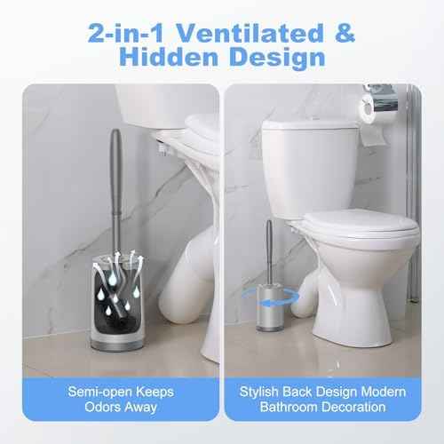 HAMITOR Gray Toilet Bowl Brush Holder Set