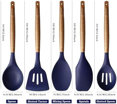 Non-Stick Silicone Kitchen Utensils Set, 5-Piece, Midnight Blue