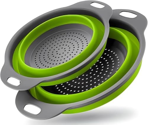Collapsible Colander Set of 2, Foldable Silicone Pasta Strainer with