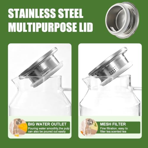 1 Gallon Glass Pitcher with lid,128oz Borosilicate Glass Carafe for