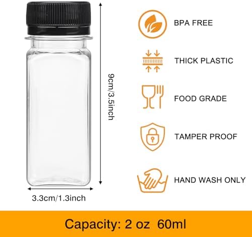 SUPERLELE 20pcs 2oz Plastic Shot Juice Bottles with Caps