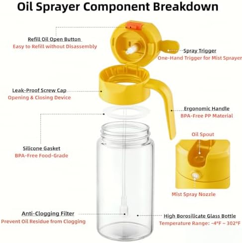 18oz/500ml Borosilicate Glass Olive Oil Sprayer