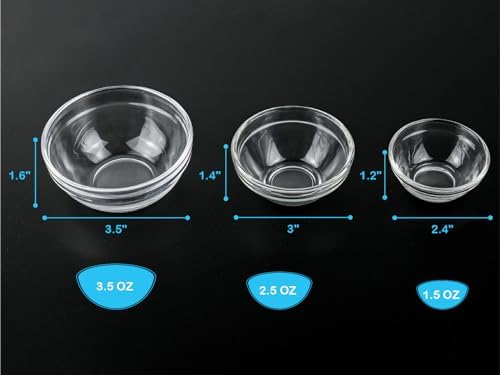 HillSpring 3 Sizes of Glass Prep Bowl Sets, Clear Small Pinch Bowls