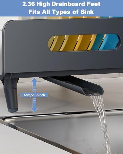 304 Stainless Steel Dish Drying Rack with Drain Board, Gray