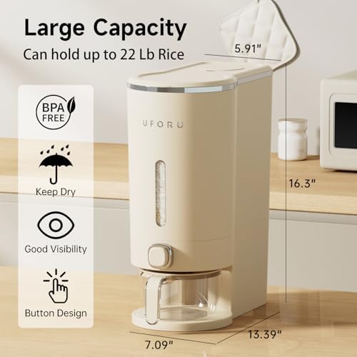 UFORU Rice Dispenser 23-25 LB,Airtight Rice Storage