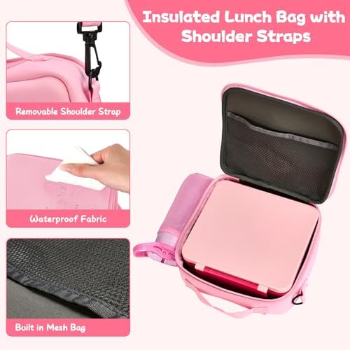 Kids Bento Lunch Box with 8oz Soup Thermo, Water Bottle, Leakproof