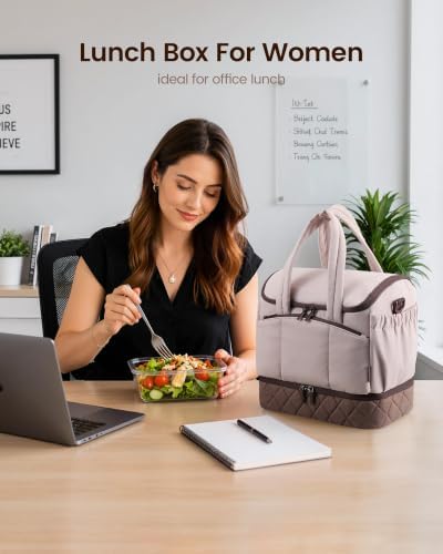 LOVEVOOK Insulated Lunch Bag Women, Double Deck Lunch Box with Cup