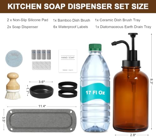 Kitchen Soap Dispenser Set, 16.9 oz/500 ml, with Dish Brush