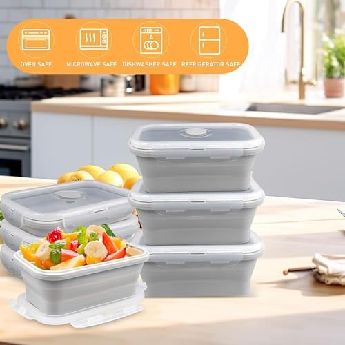 8 Pack Silicone Collapsible Food Storage Containers with Lids