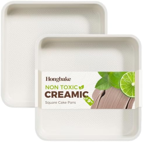 HONGBAKE Ceramic 9x9 Baking Pan 2 Pack, Square Cake Pan with Diamond